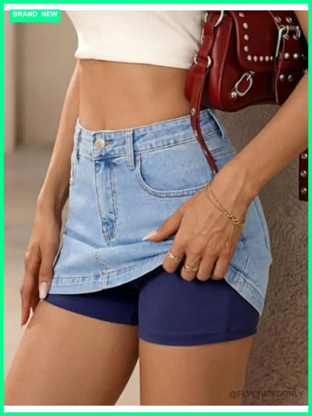High Waisted Denim Skort with Built-in Shorts